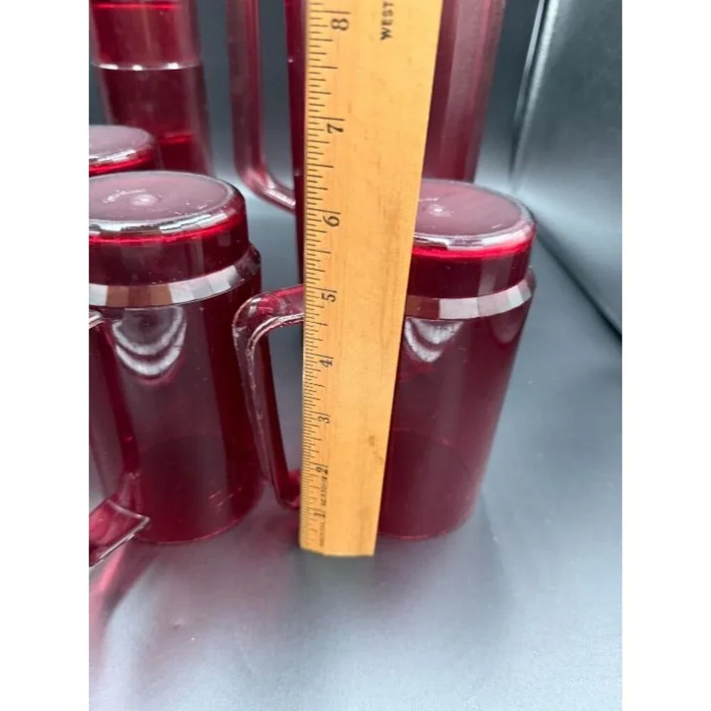 Vintage Tupperware Cranberry Red Ruby Acrylic Pitcher Cups Set 15 Preludio -Rare